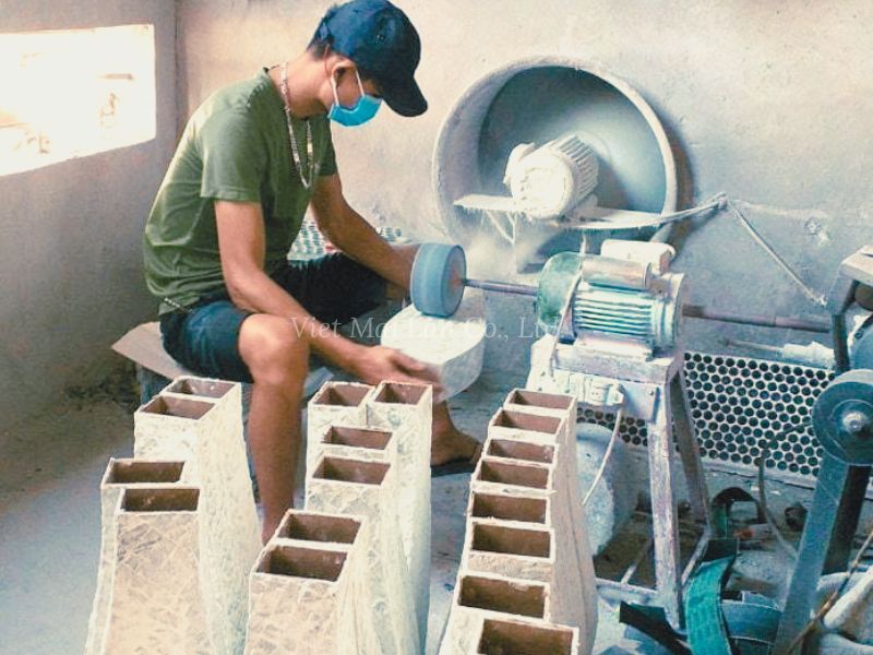 Raftsman Sanding A Mother Of Pearl Mirror