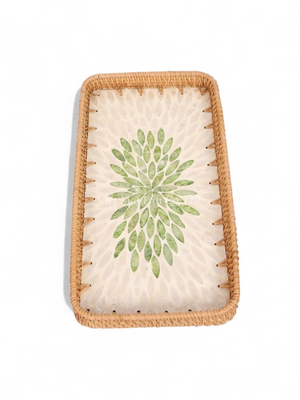 Artistic Rattan Mother Of Pearl Serving Tray (2)