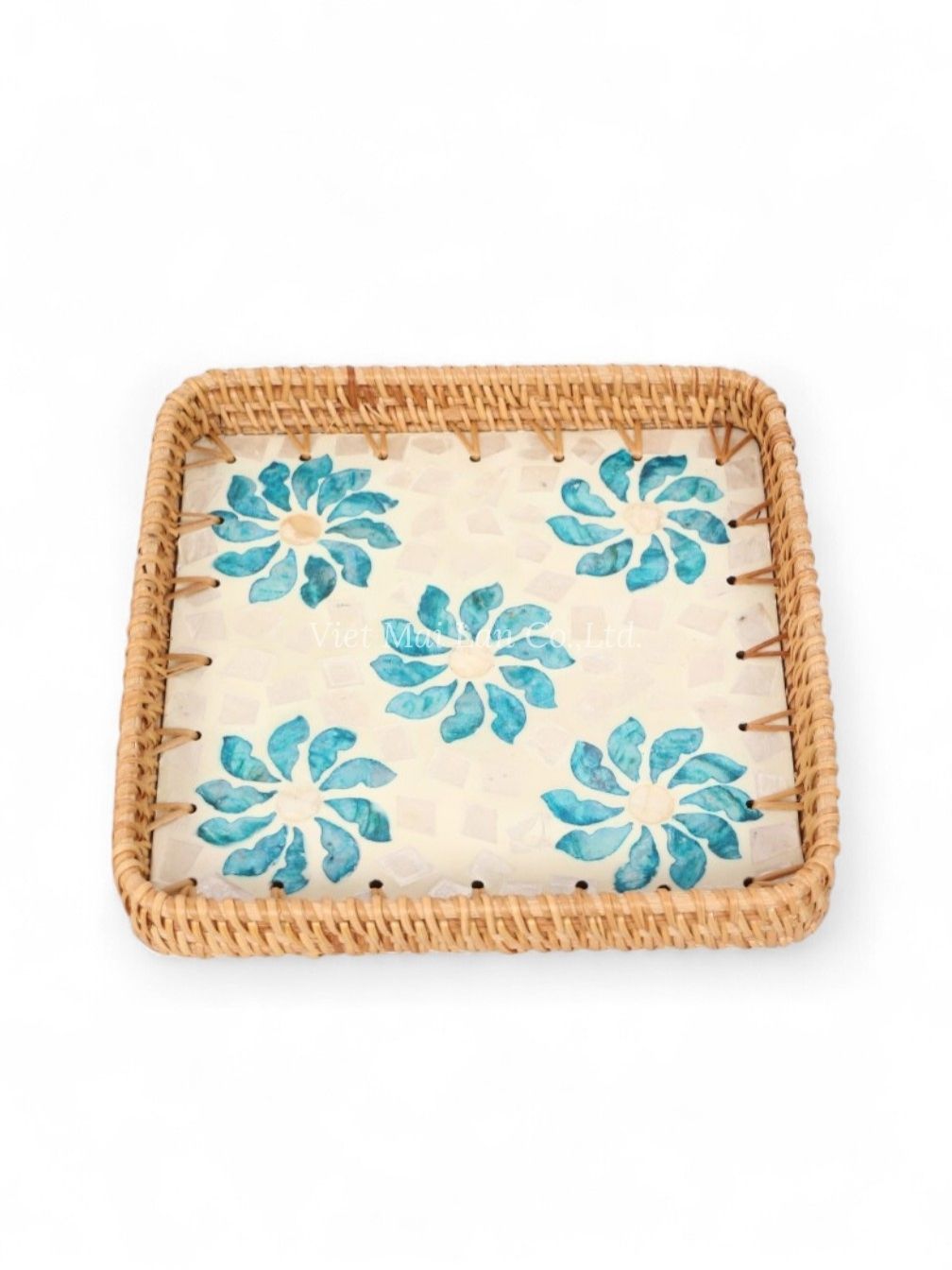 Blooming Rattan And Mother Of Pearl Tray Set (3)