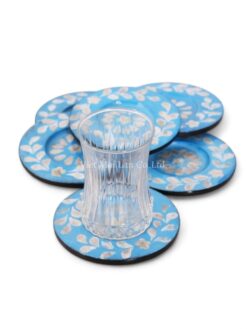 Blue Natural Mother Of Pearl Coaster Set Of 6 (2)