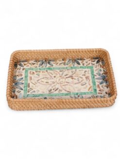Classic Rattan Mother Of Pearl Serving Tray (1)