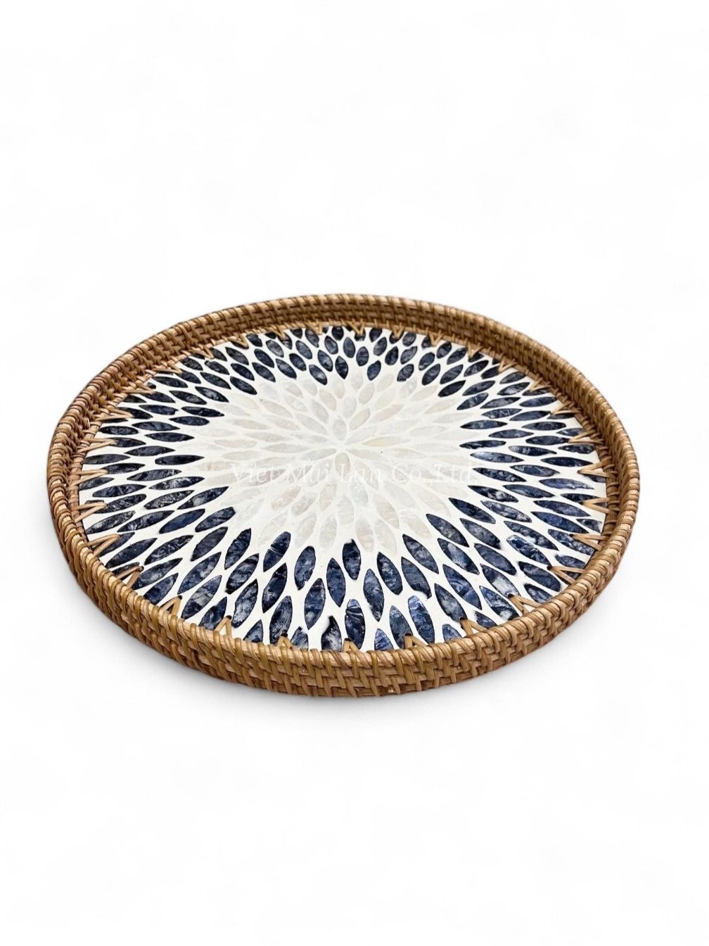 Coastal Mother Of Pearl Serving Tray With Rattan (3)
