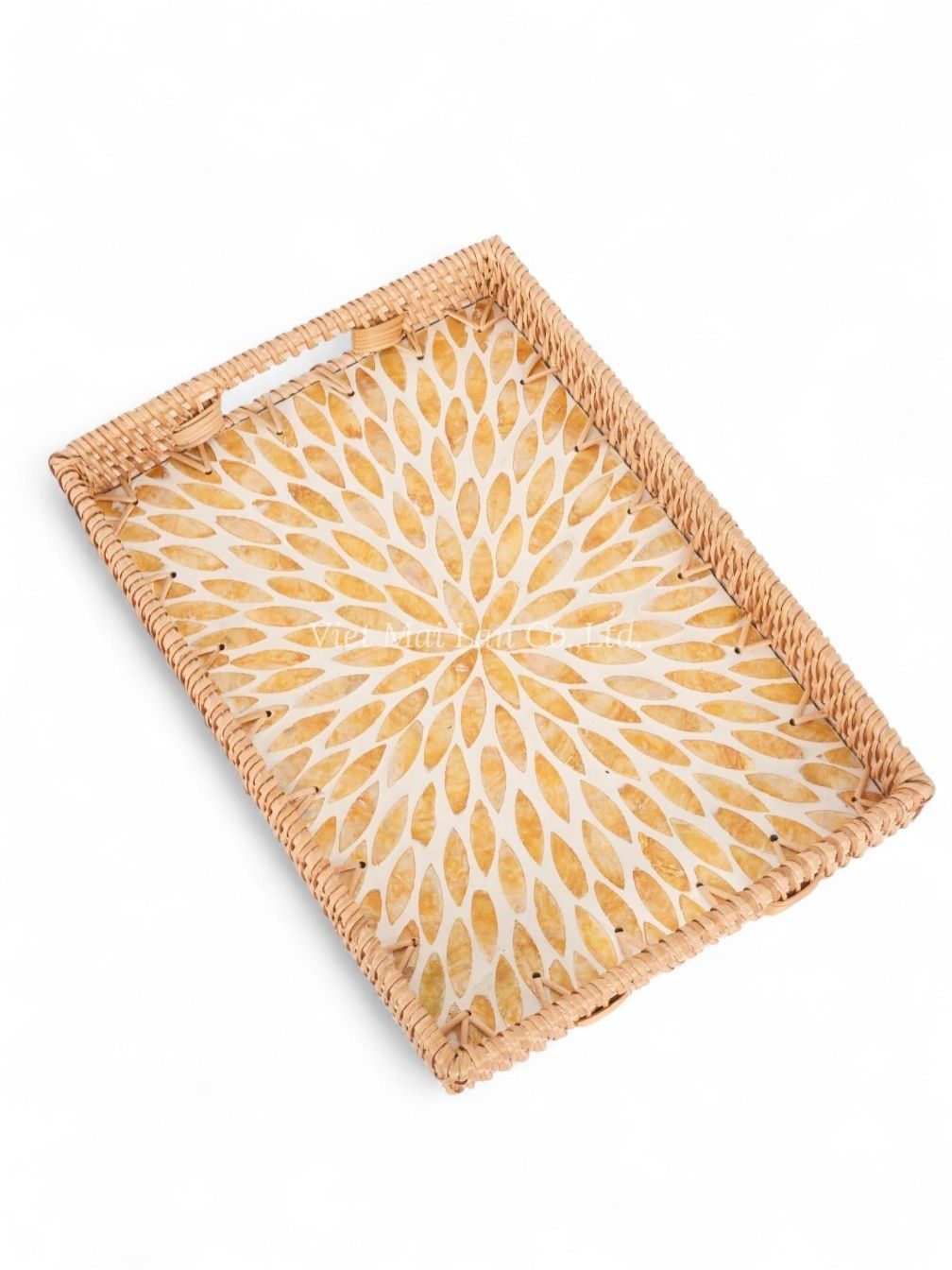 Elegant Rectangular Rattan Mother Of Pearl Serving Tray (1)