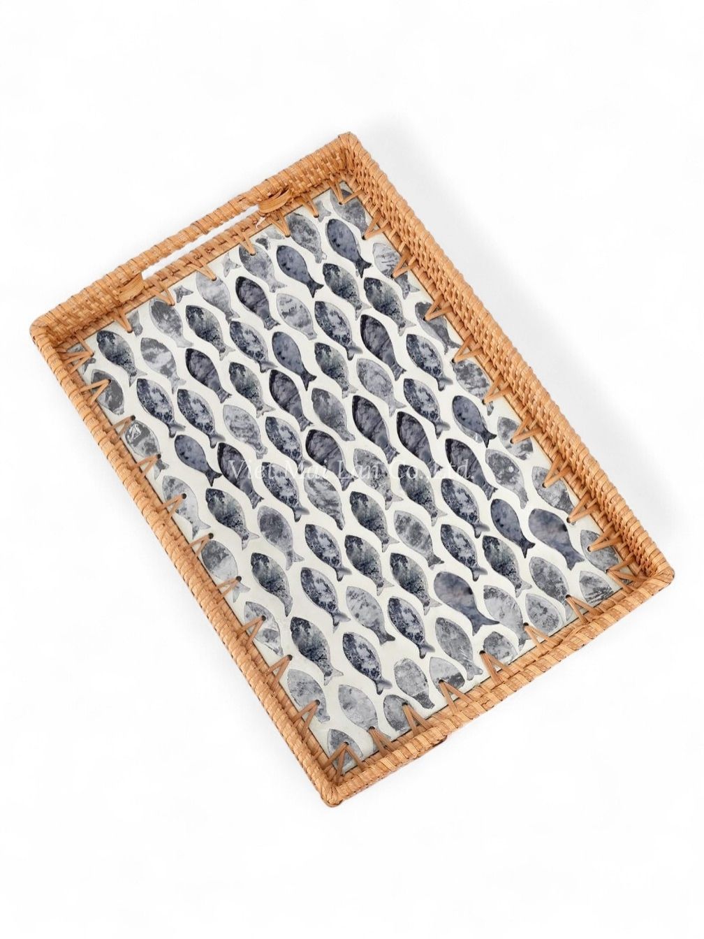 Fish Rectangular Rattan Mother Of Pearl Serving Tray (1)