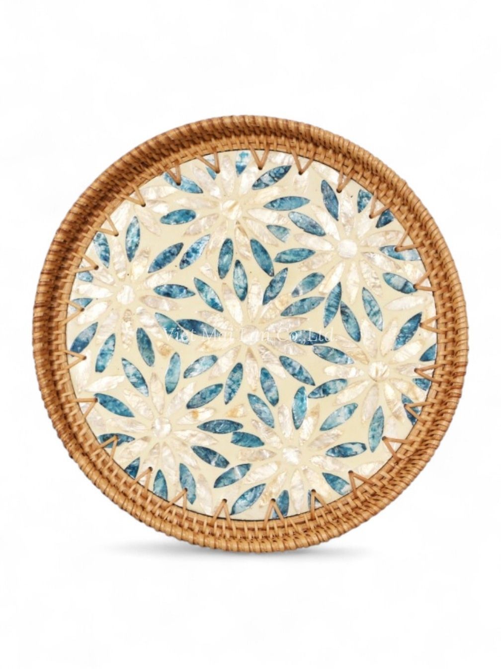 Floral Round Mop Tray With Rattan (1)