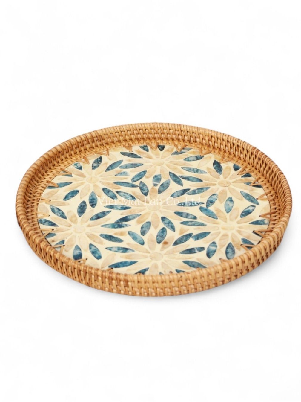 Floral Round Mop Tray With Rattan (2)