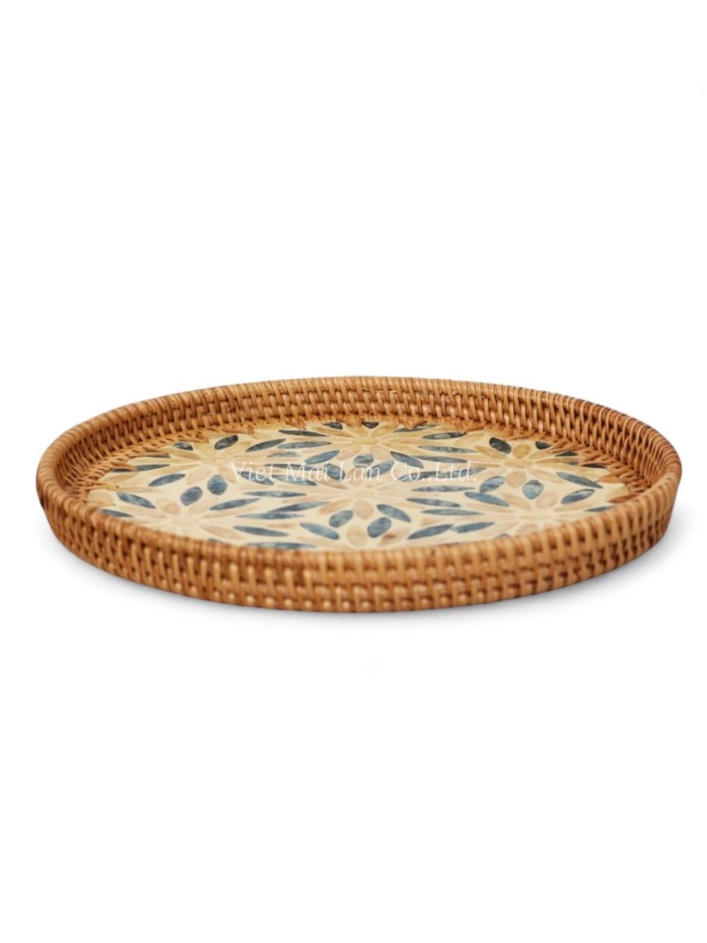 Floral Round Mop Tray With Rattan (3)