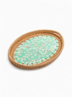 Green Natural Oval Mop Tray With Rattan (2)