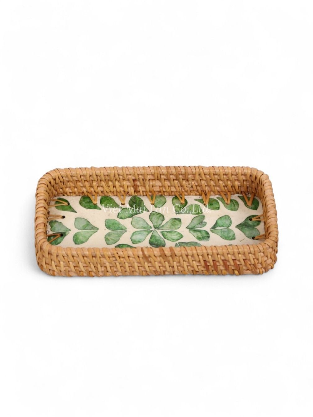 Green Rattan And Mother Of Pearl Tray Set (3)