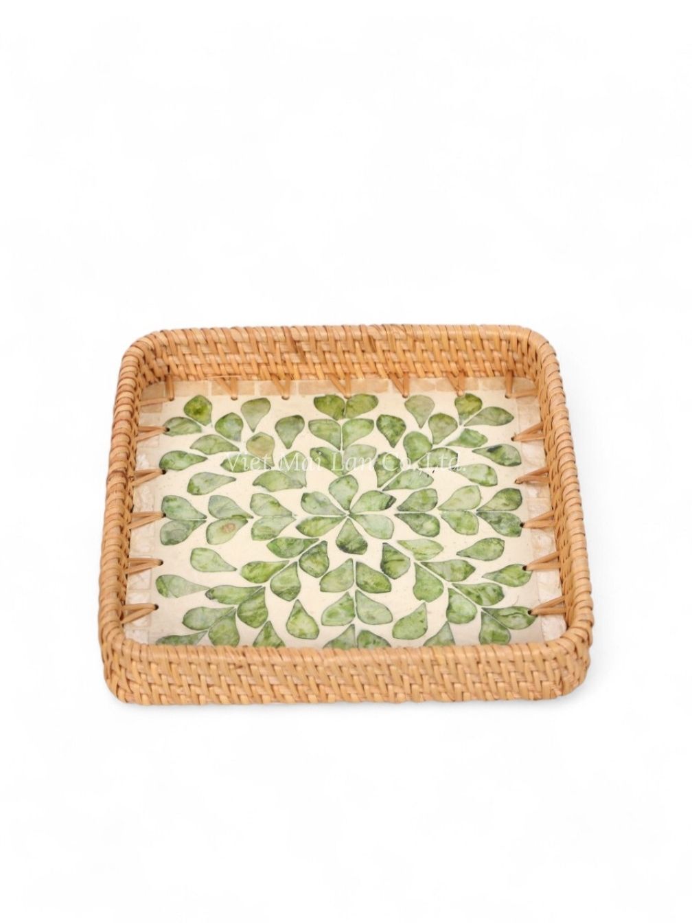 Green Rattan And Mother Of Pearl Tray Set (4)