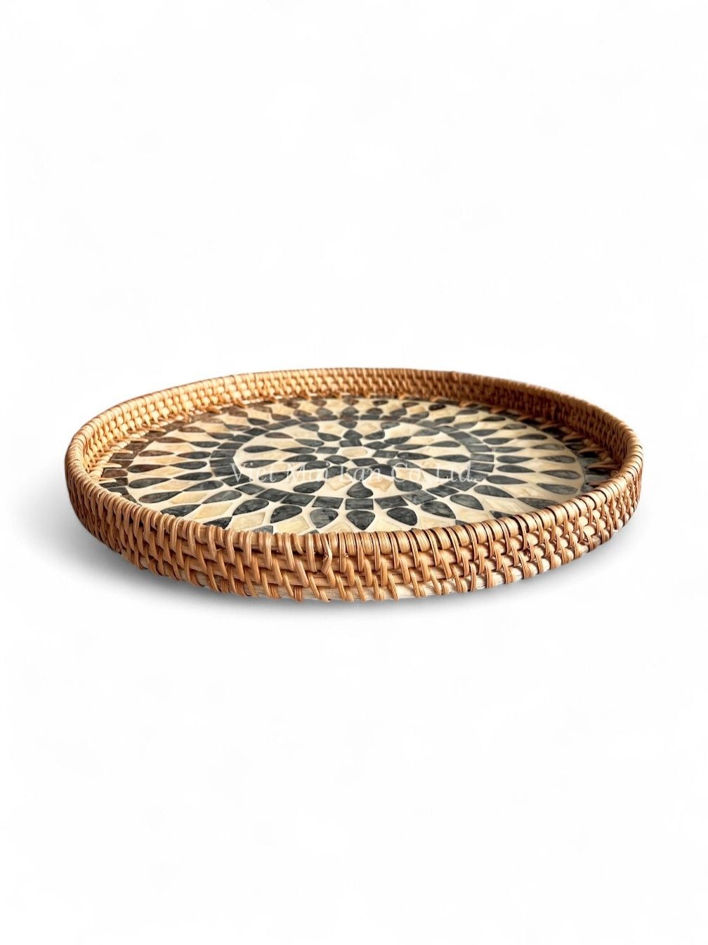 Handcrafted Mother Of Pearl Serving Tray With Rattan (2)