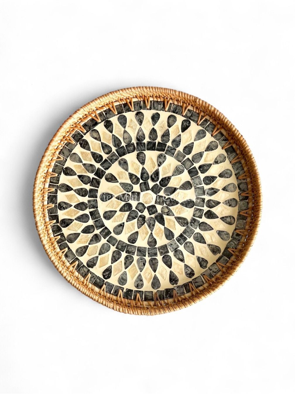 Handcrafted Mother Of Pearl Serving Tray With Rattan (3)