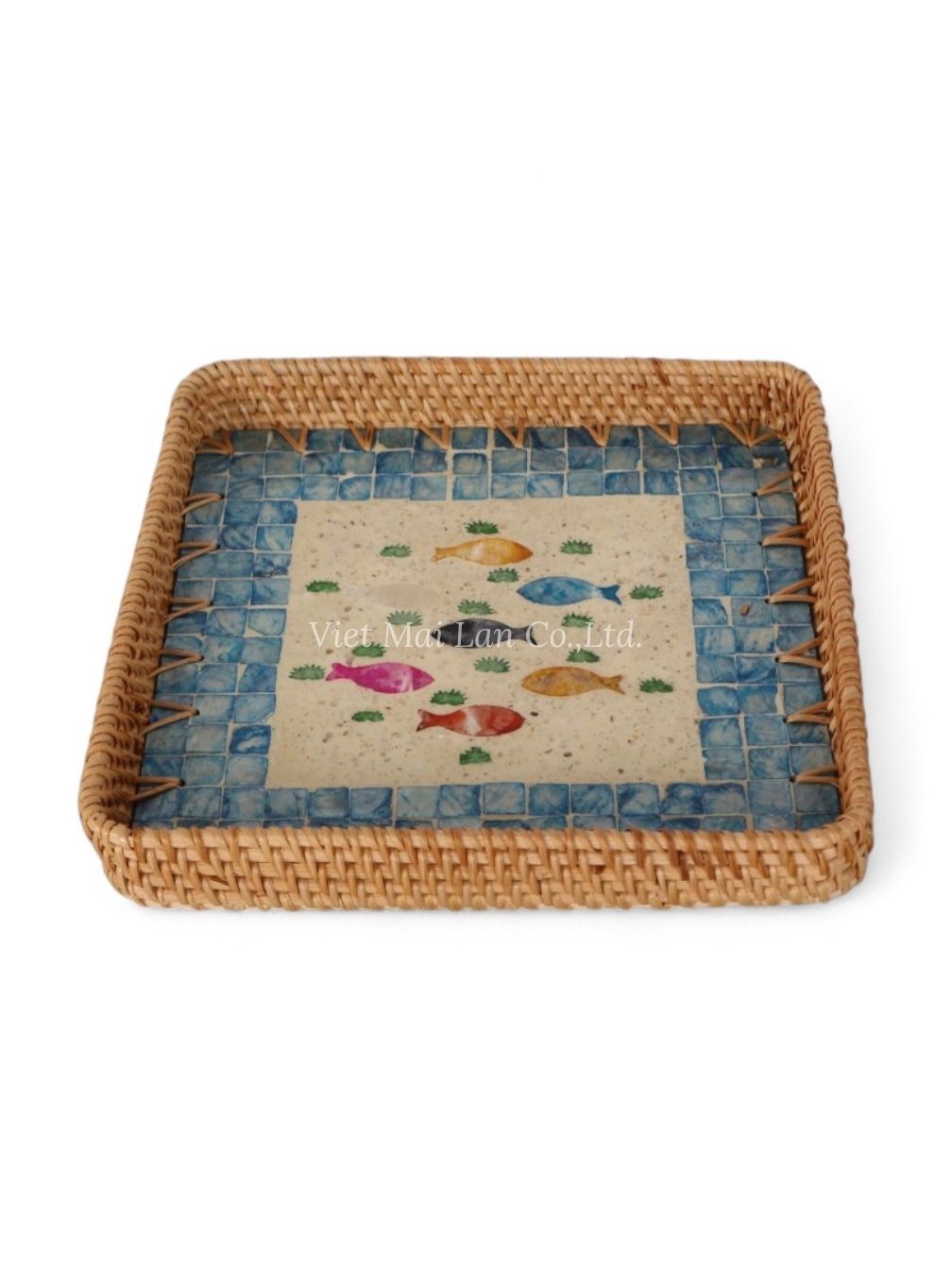 Handcrafted Square Rattan Mother Of Pearl Serving Tray (1)