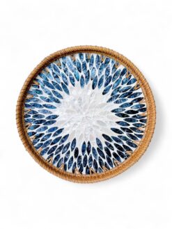 Handmade Mother Of Pearl Serving Tray With Rattan (1)