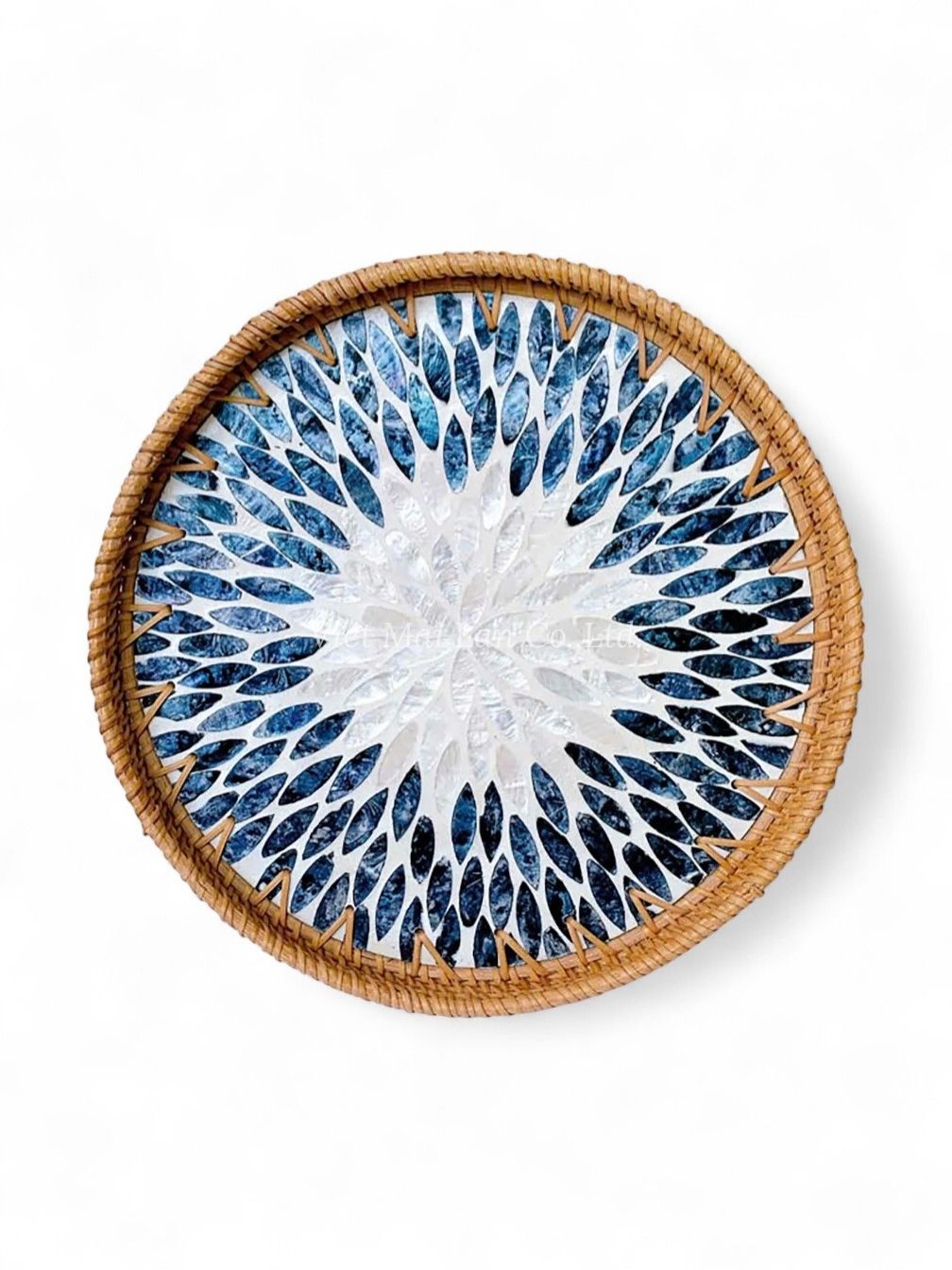 Handmade Mother Of Pearl Serving Tray With Rattan (1)