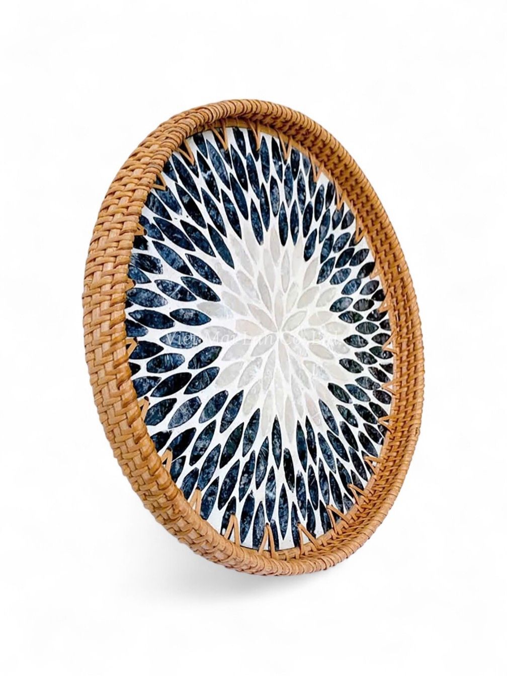 Handmade Mother Of Pearl Serving Tray With Rattan (2)