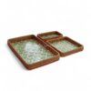 Luxury Green Rattan And Mother Of Pearl Tray Set (2)