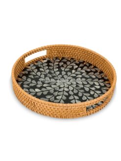 Natural Black Round Mop Tray With Rattan (1)