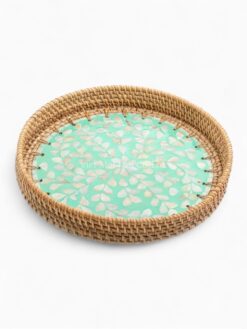Natural Green Round Mop Tray With Rattan (2)