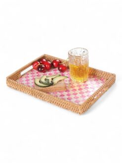 Pink Rattan Mother Of Pearl Serving Tray (2)