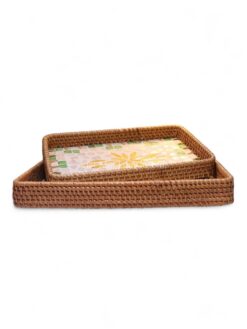Radiant Rectangular Mother Of Pearl Serving Tray Set (2)