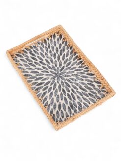 Radiant Rectangular Rattan Mother Of Pearl Serving Tray (1)