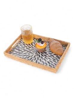 Radiant Rectangular Rattan Mother Of Pearl Serving Tray (2)