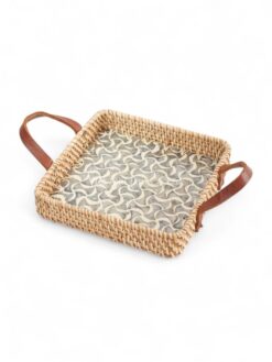 Radiant Square Rattan Mother Of Pearl Serving Tray (2)