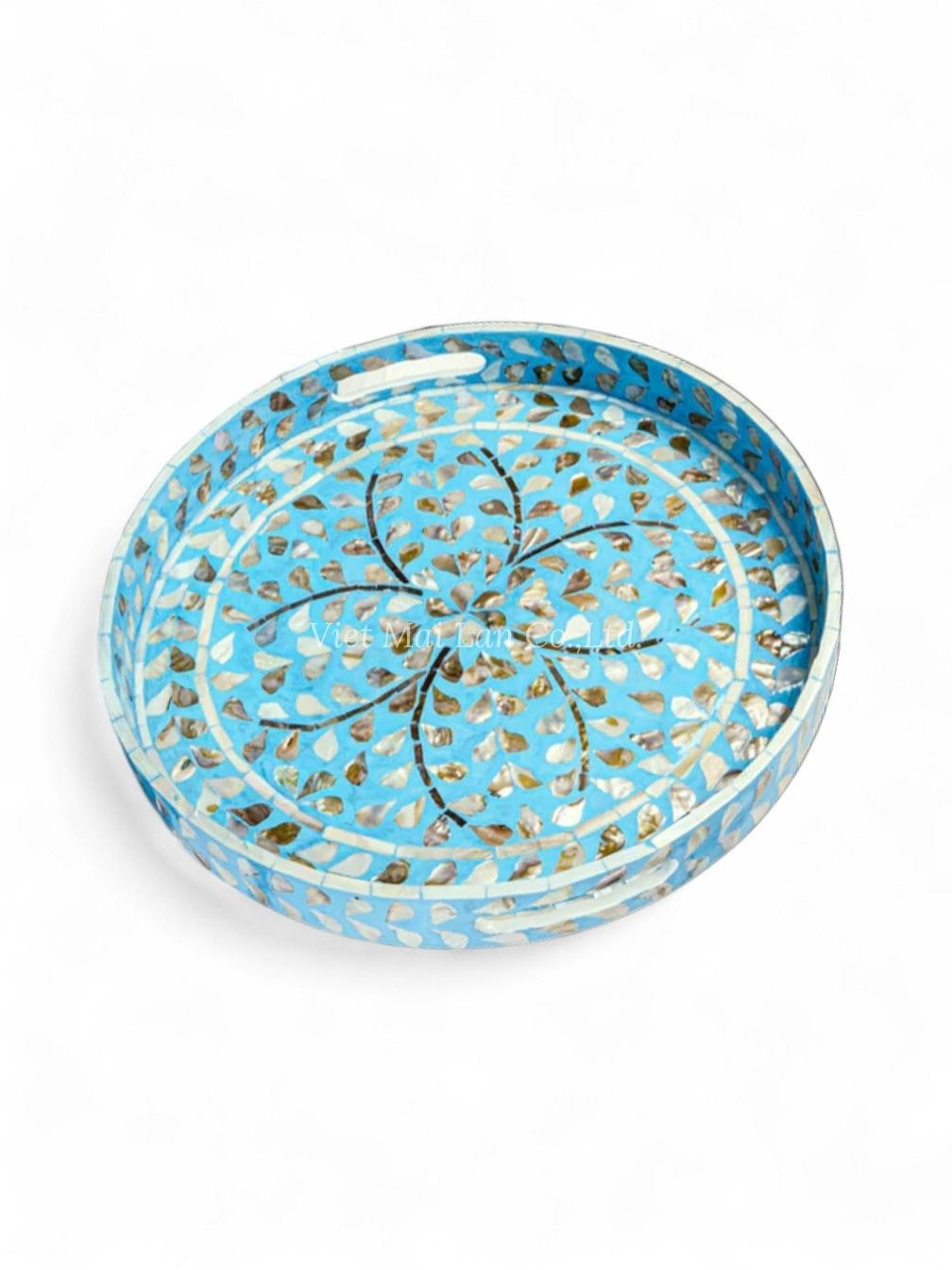 Ramadan Blue Mother Of Pearl Serving Tray Set (2)