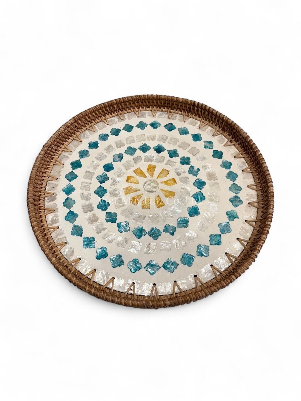 Rustic Mother Of Pearl Serving Tray With Rattan (1)