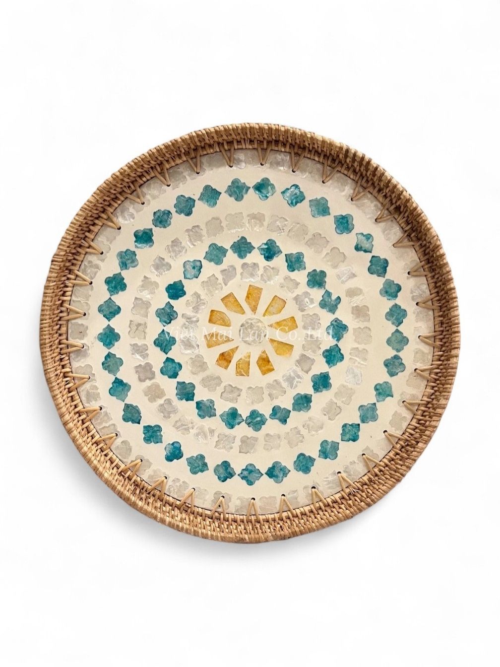 Rustic Mother Of Pearl Serving Tray With Rattan (2)