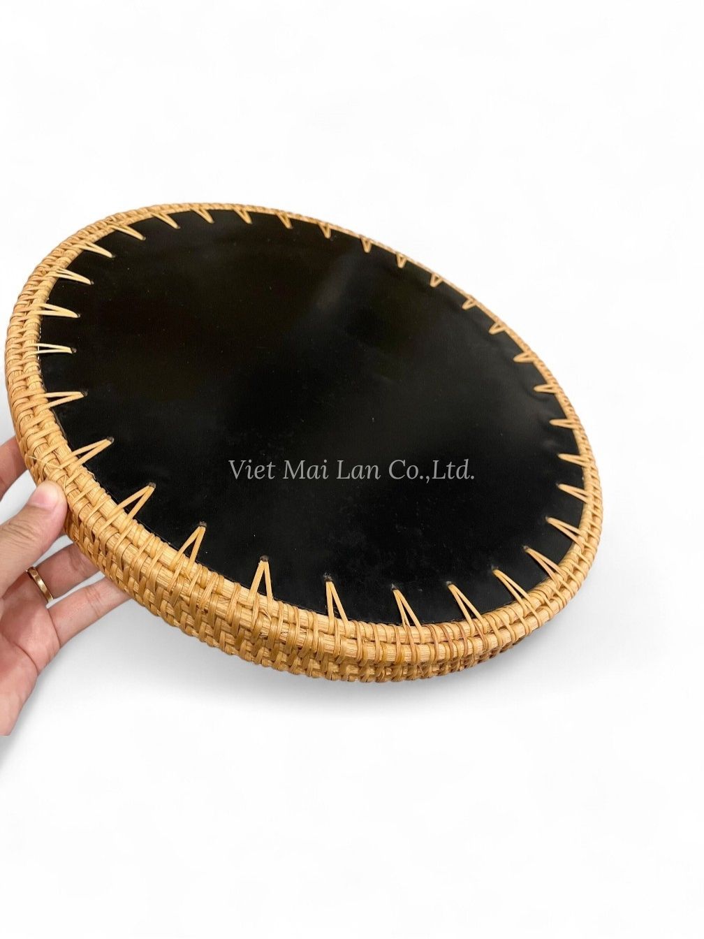 Rustic Mother Of Pearl Serving Tray With Rattan (3)