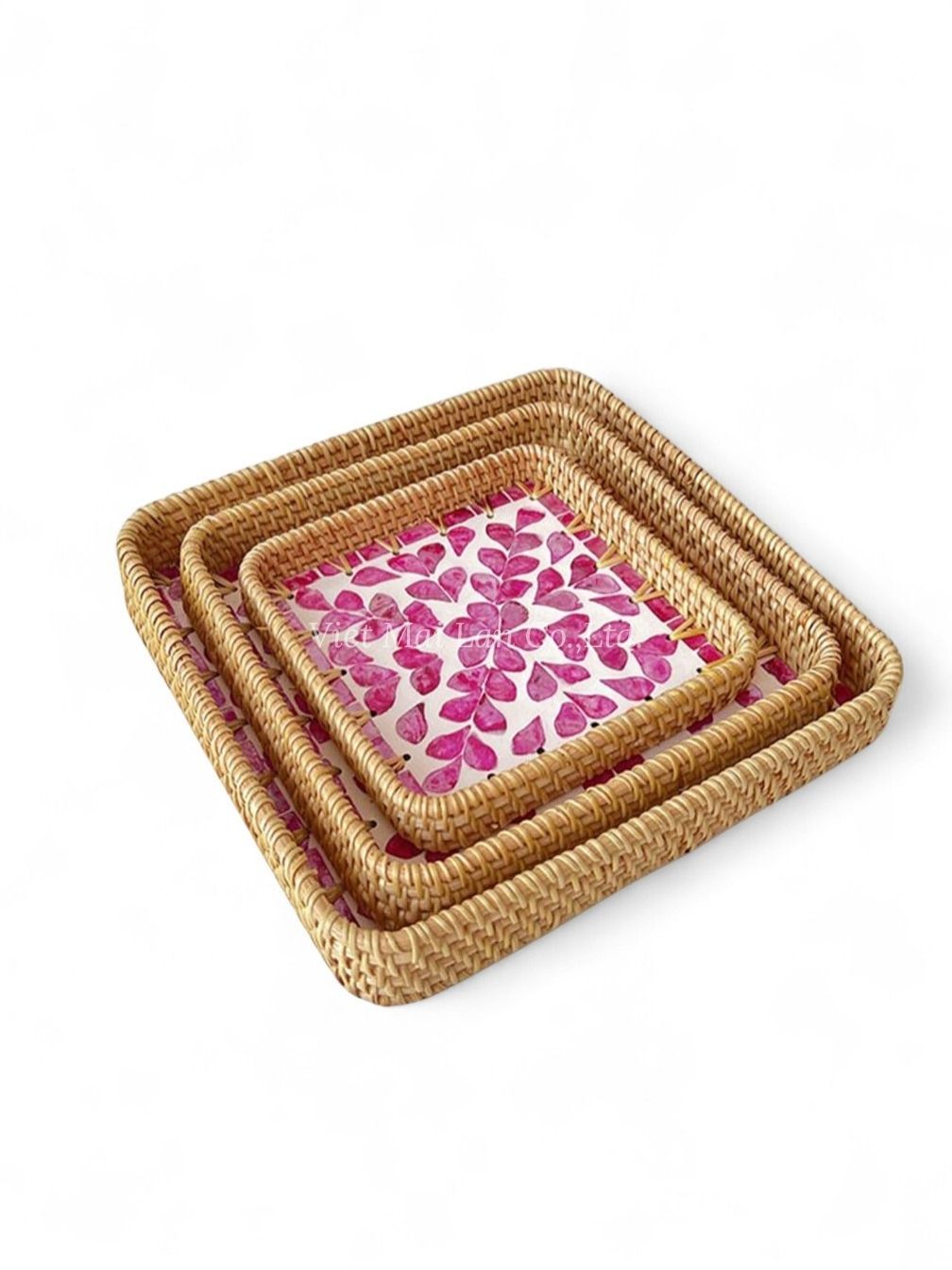 Set Rattan Mother Of Pearl Serving Tray (1)