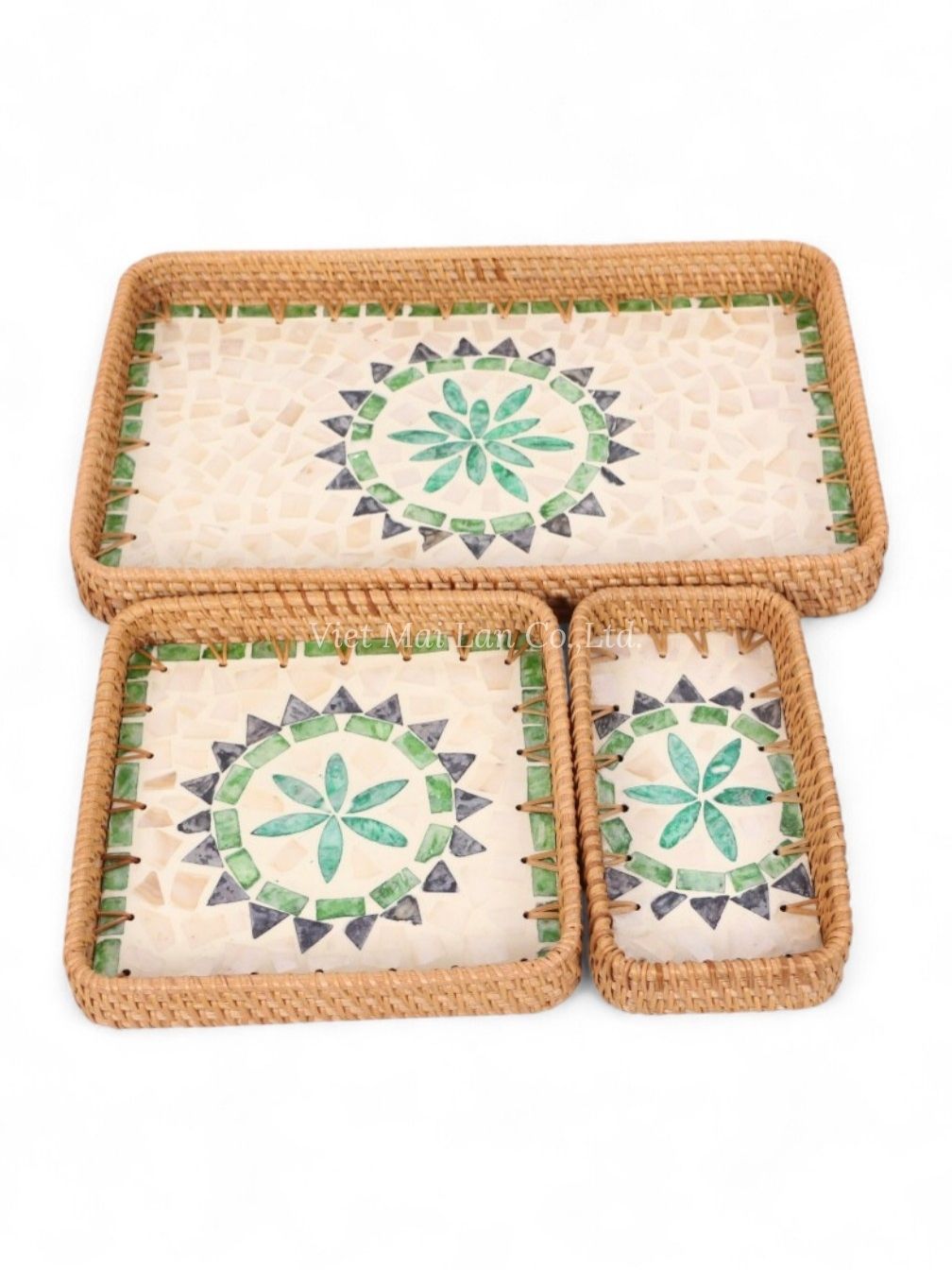 Set Rattan And Mother Of Pearl Tray (1)