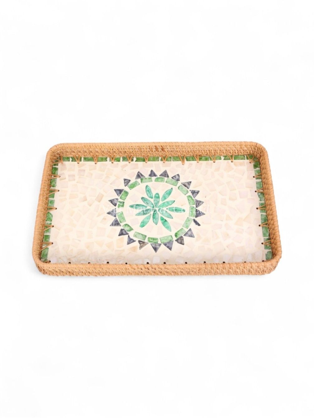 Set Rattan And Mother Of Pearl Tray (2)