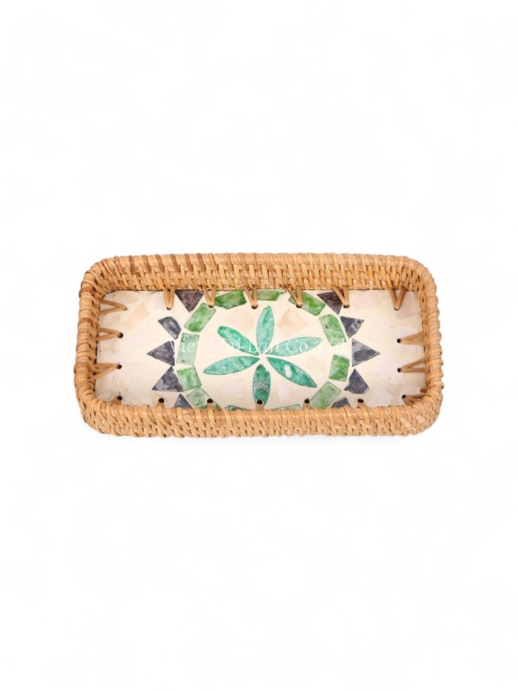 Set Rattan And Mother Of Pearl Tray (4)