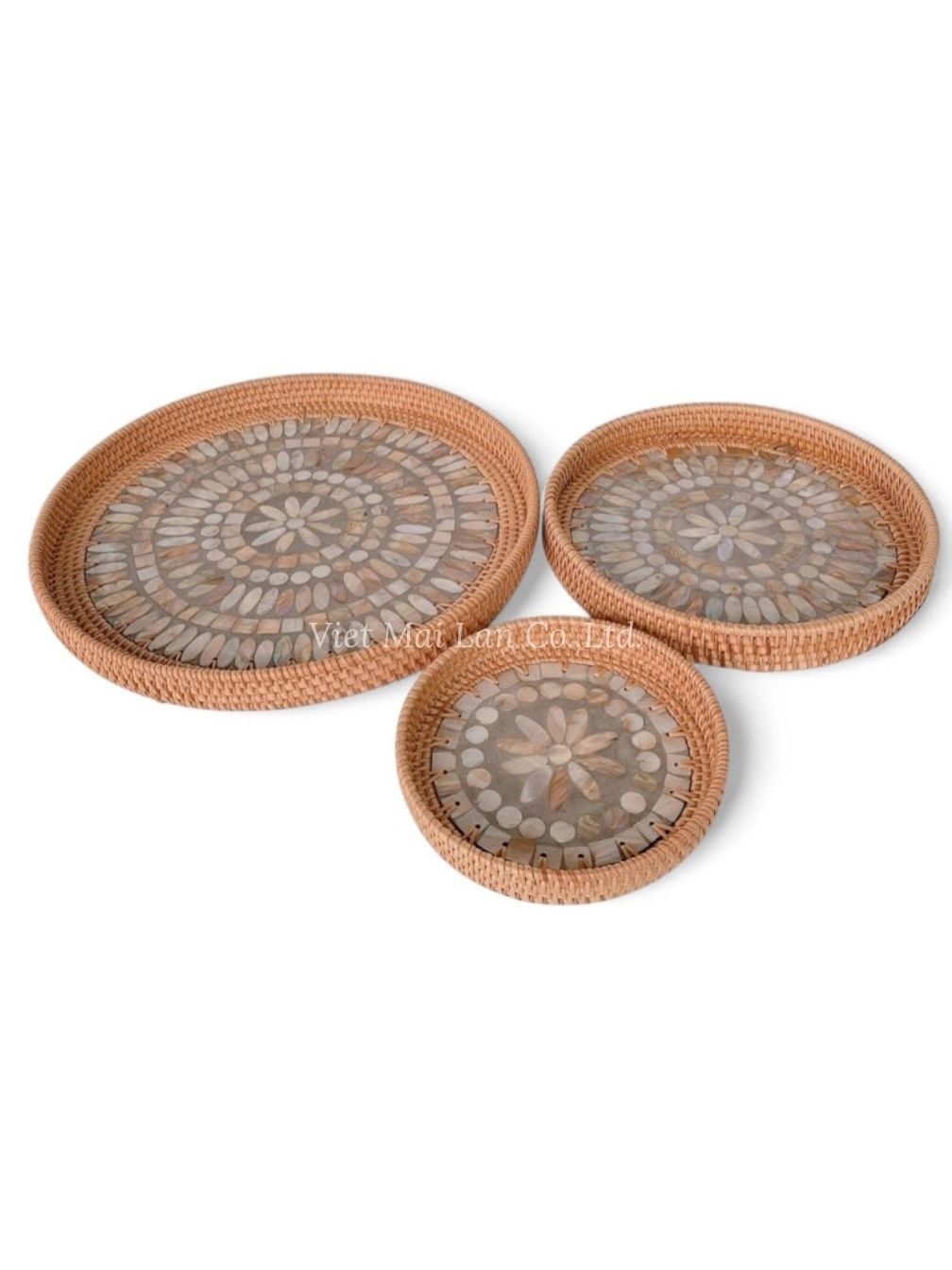 Set Round Mop Tray With Rattan