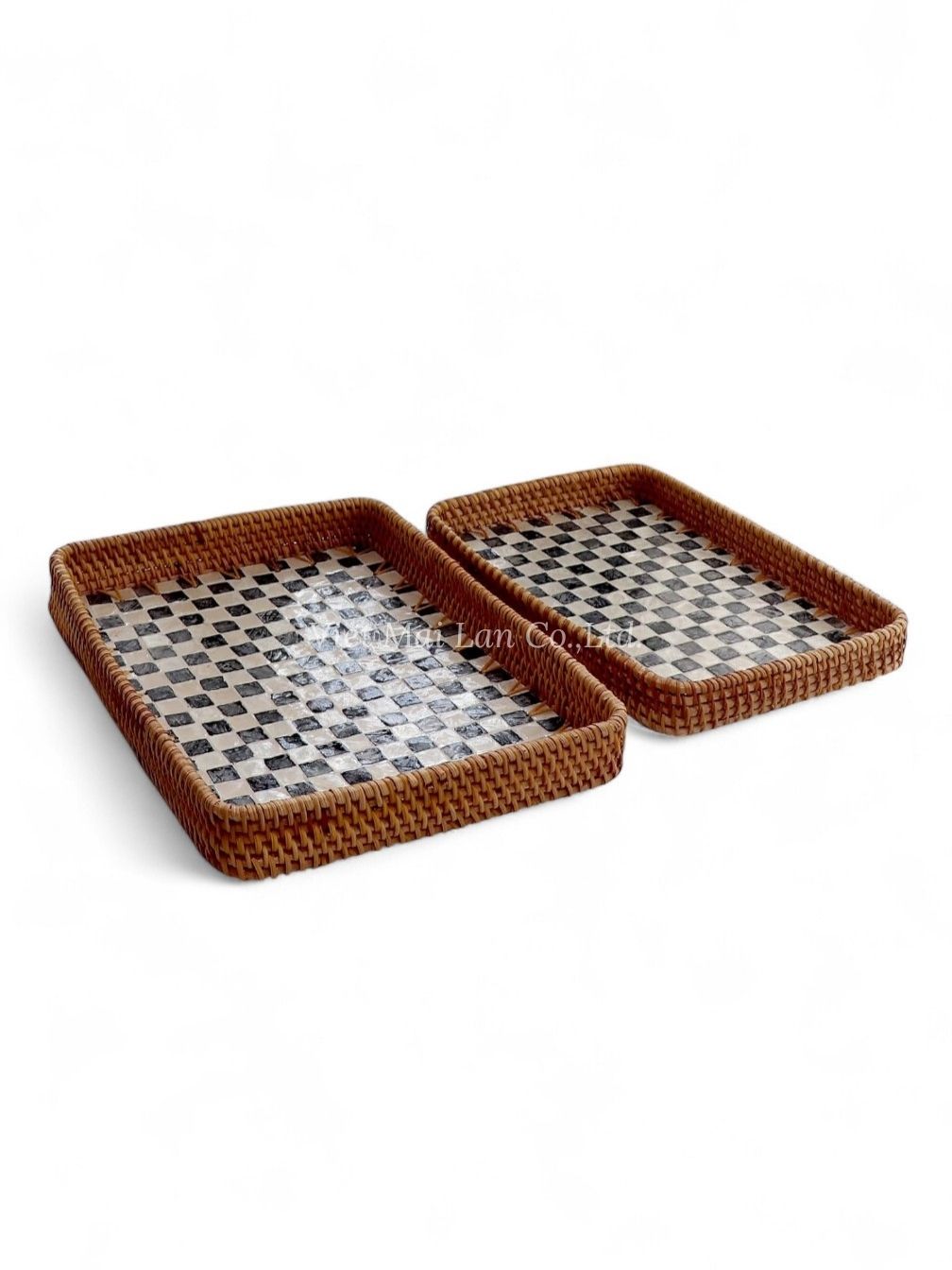 Shimmering Rectangular Mother Of Pearl Serving Tray Duo (2)