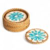 Soft Blue Mother Of Pearl Coaster With Holder (1)