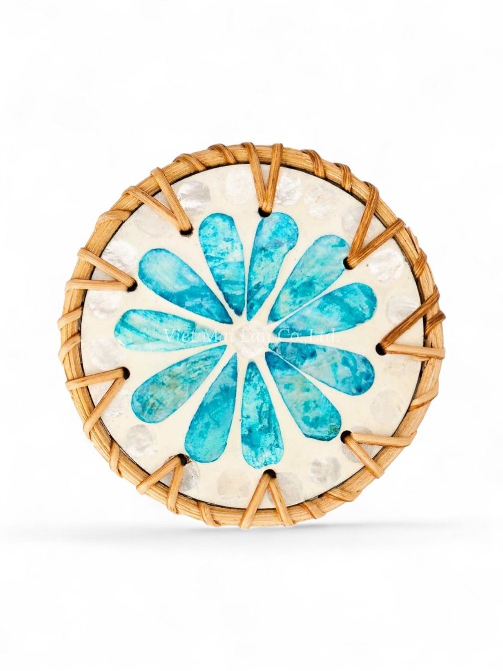 Soft Blue Mother Of Pearl Coaster With Holder (2)