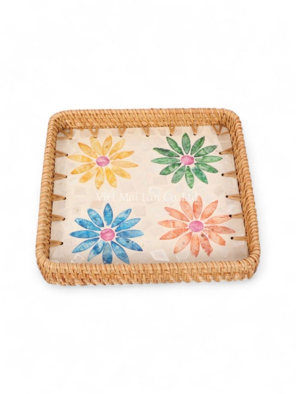 Harming Floral Rattan And Mother Of Pearl Tray Set (3)