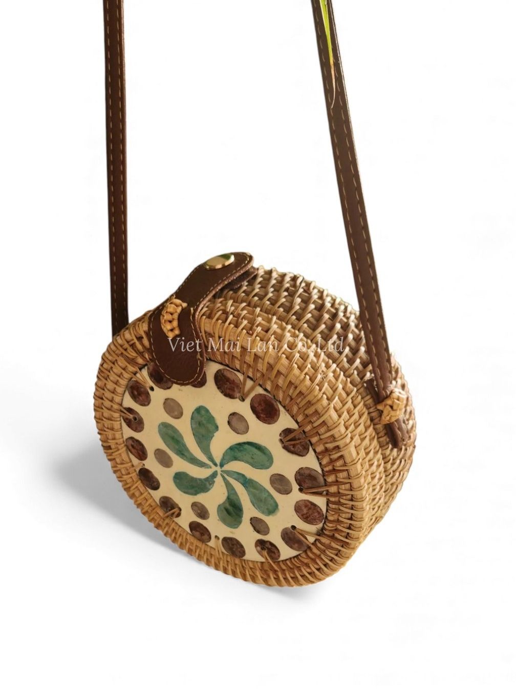 Floral Shell Bag With Rattan (1)