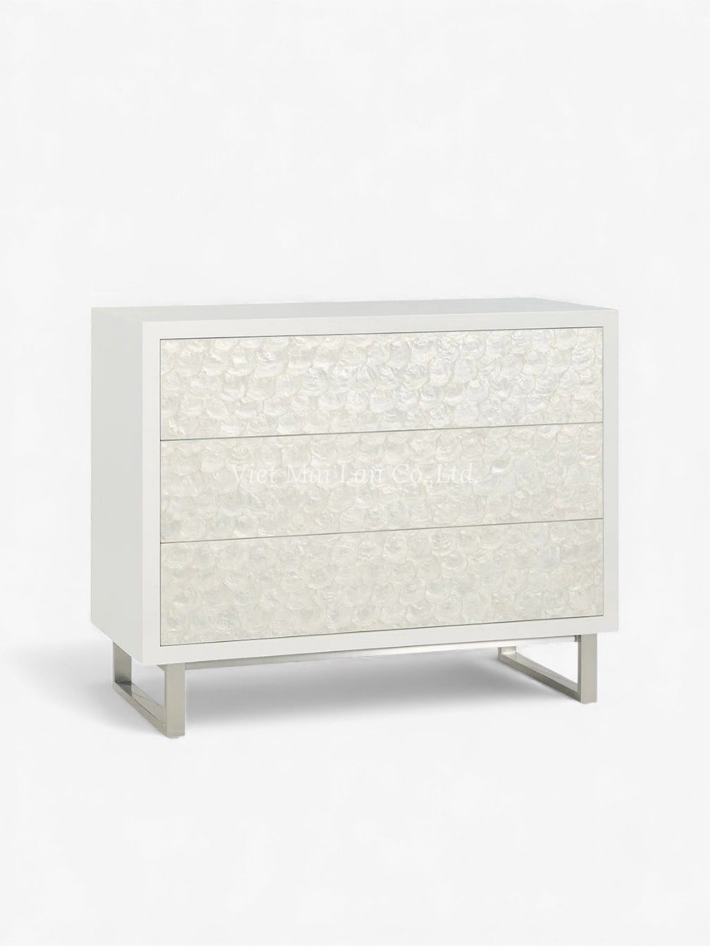 White 3 Drawer Mother Of Pearl Cabinet (1)