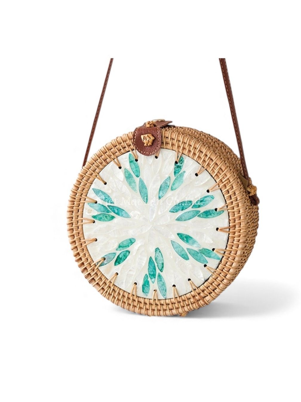 White Green Shell Bag With Rattan (2)