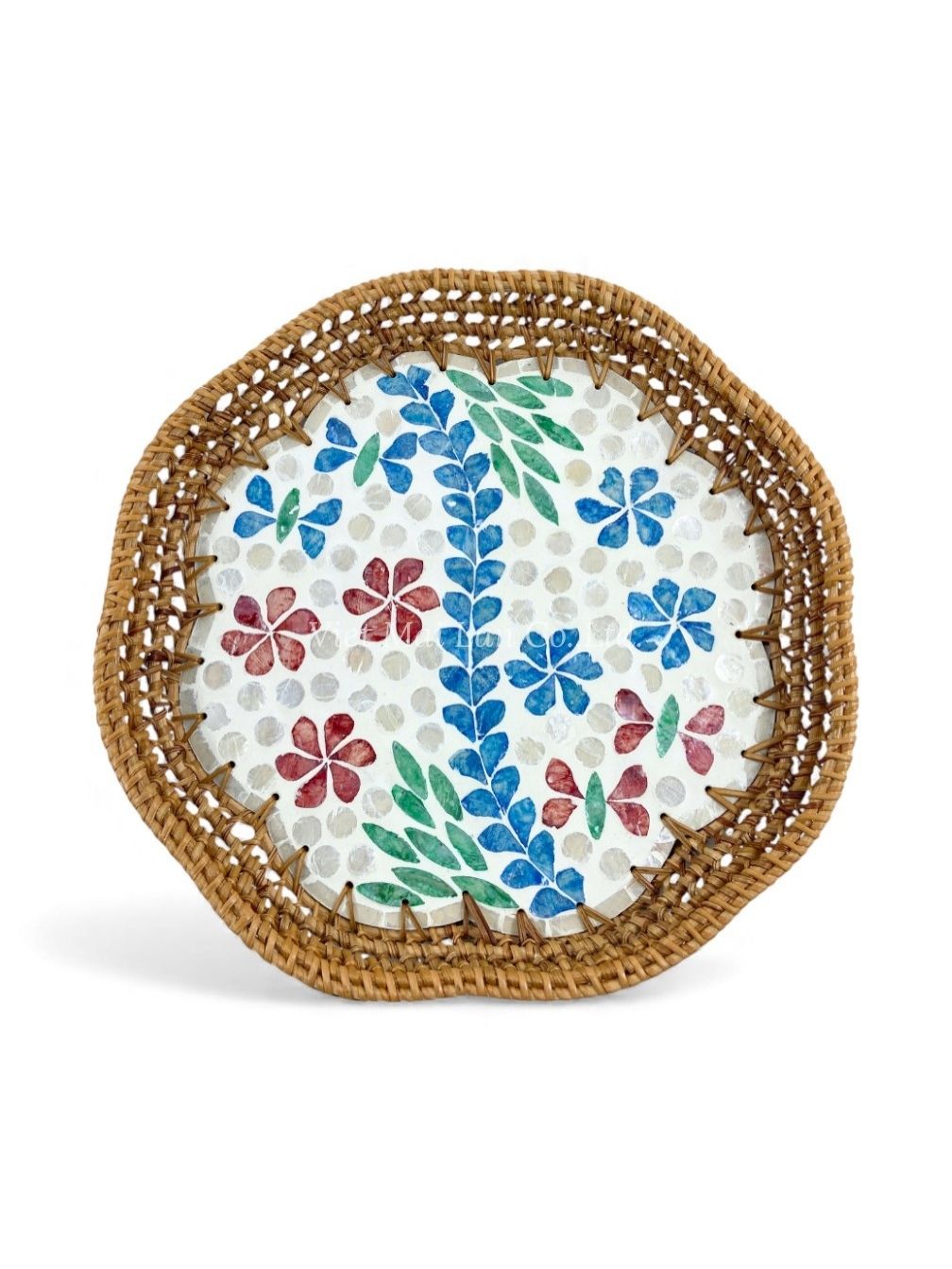 Floral Rattan Mother Of Pearl Tray (1)