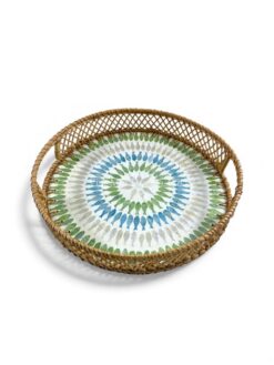Mother Of Pearl Tray With Handwoven Rattan (2)