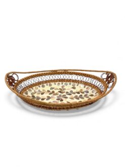 Oval Mother Of Pearl Tray With Rattan (1)