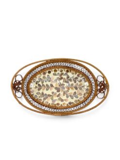 Oval Mother Of Pearl Tray With Rattan (2)