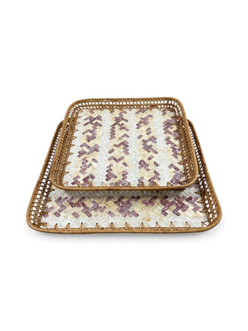 Vintage Rattan Mother Of Pearl Tray (1)