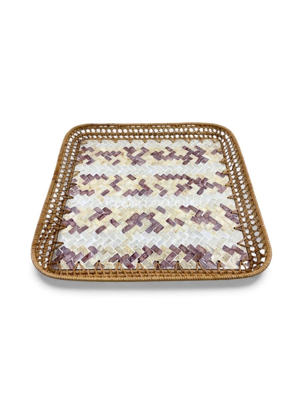 Vintage Rattan Mother Of Pearl Tray (2)